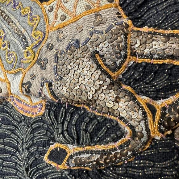 Antique Burmese Kalaga Embroidered Hand Sewn Horse Tapestry Flawed - Picture 9 of 14